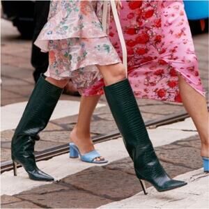 Jimmy Choo Mavis 100 leather Croc Embossed green boots size 6